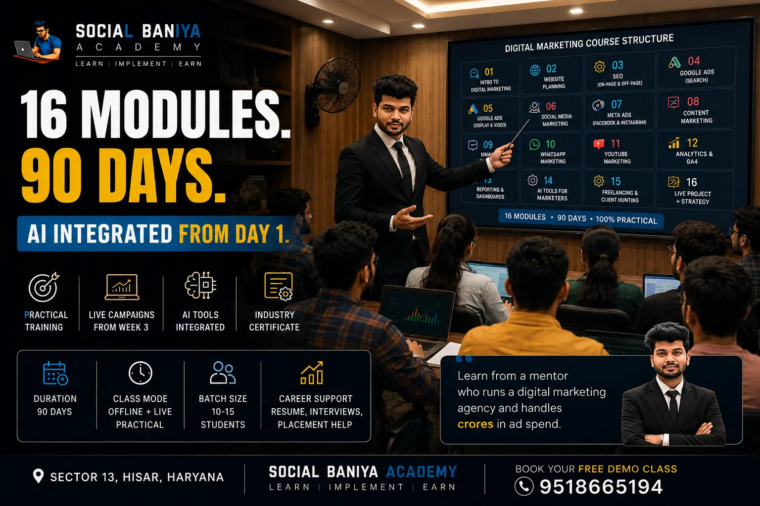 digital marketing curriculum after 12th Social Baniya Academy Hisar 16 modules