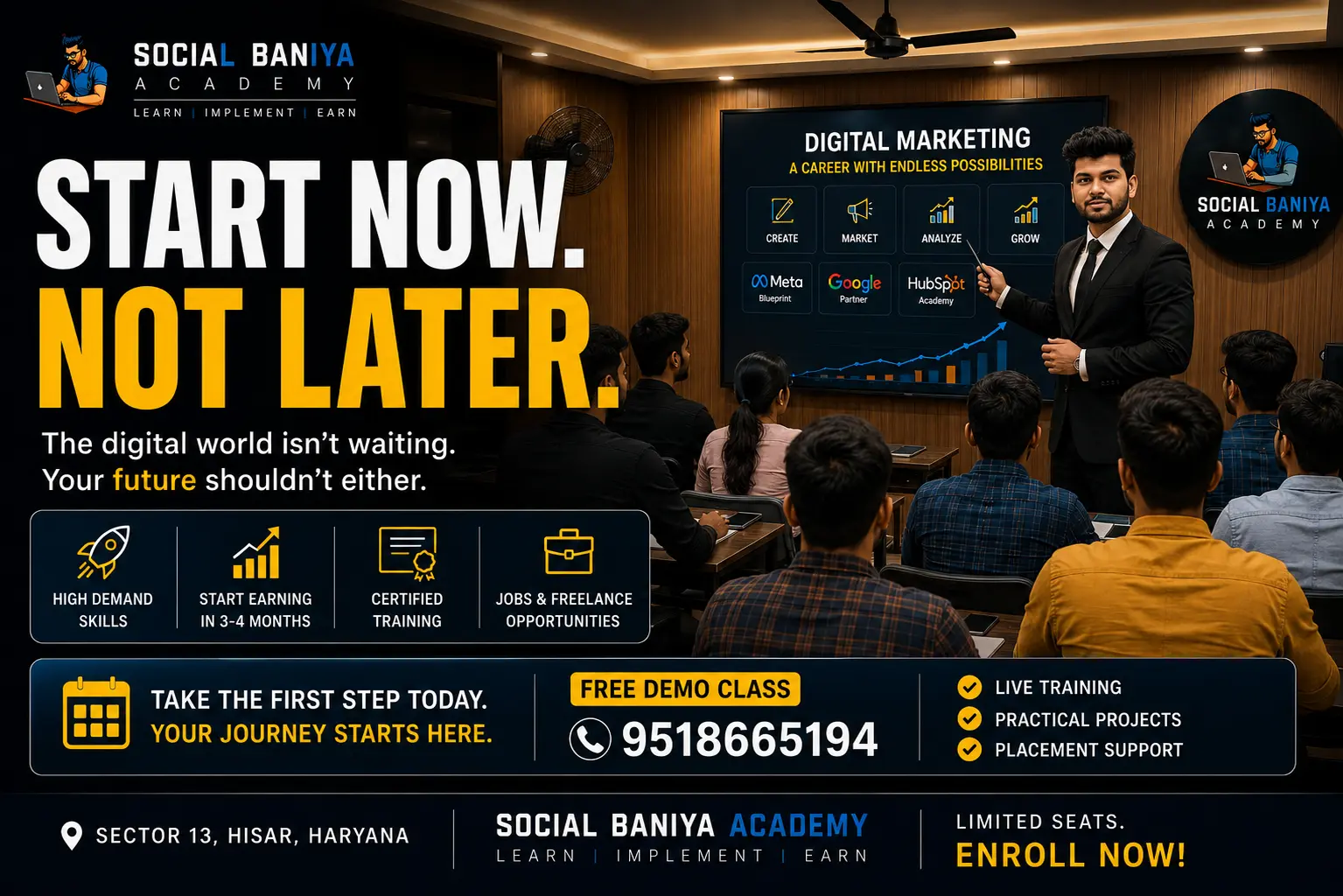 free demo digital marketing course after 12th Hisar start now Social Baniya Academy